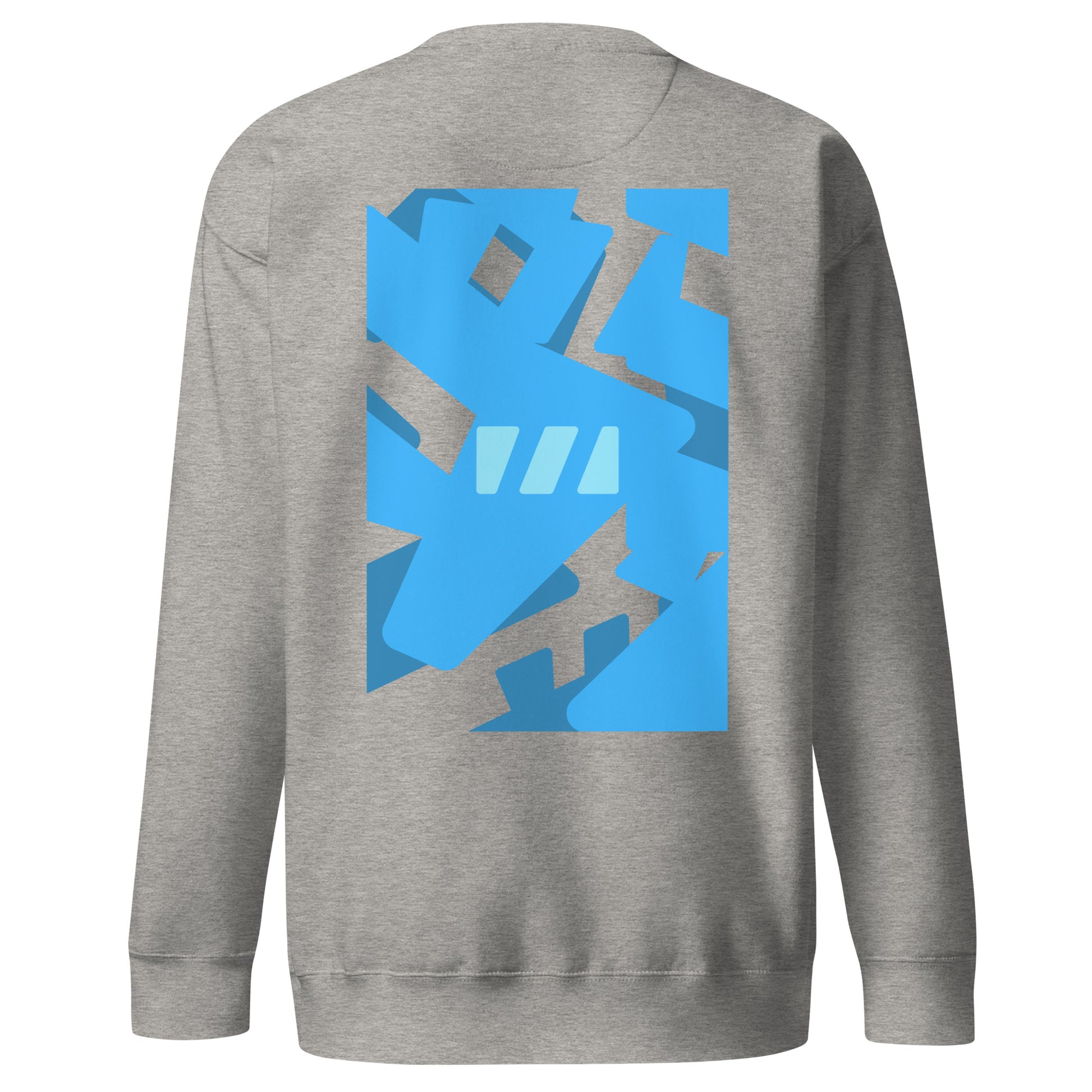 Slim Fitting unisex sweatshirt in carbon grey, featuring the modern "River of Life" design by Brekky Threads. The Brekky Threads logo is laid out randomly in varying shades of blue to represent the disorder of life as a river, with an intact logo in the middle of the design acting as the anchor. Go with the flow, but anchor yourself to you, you're all you have. 