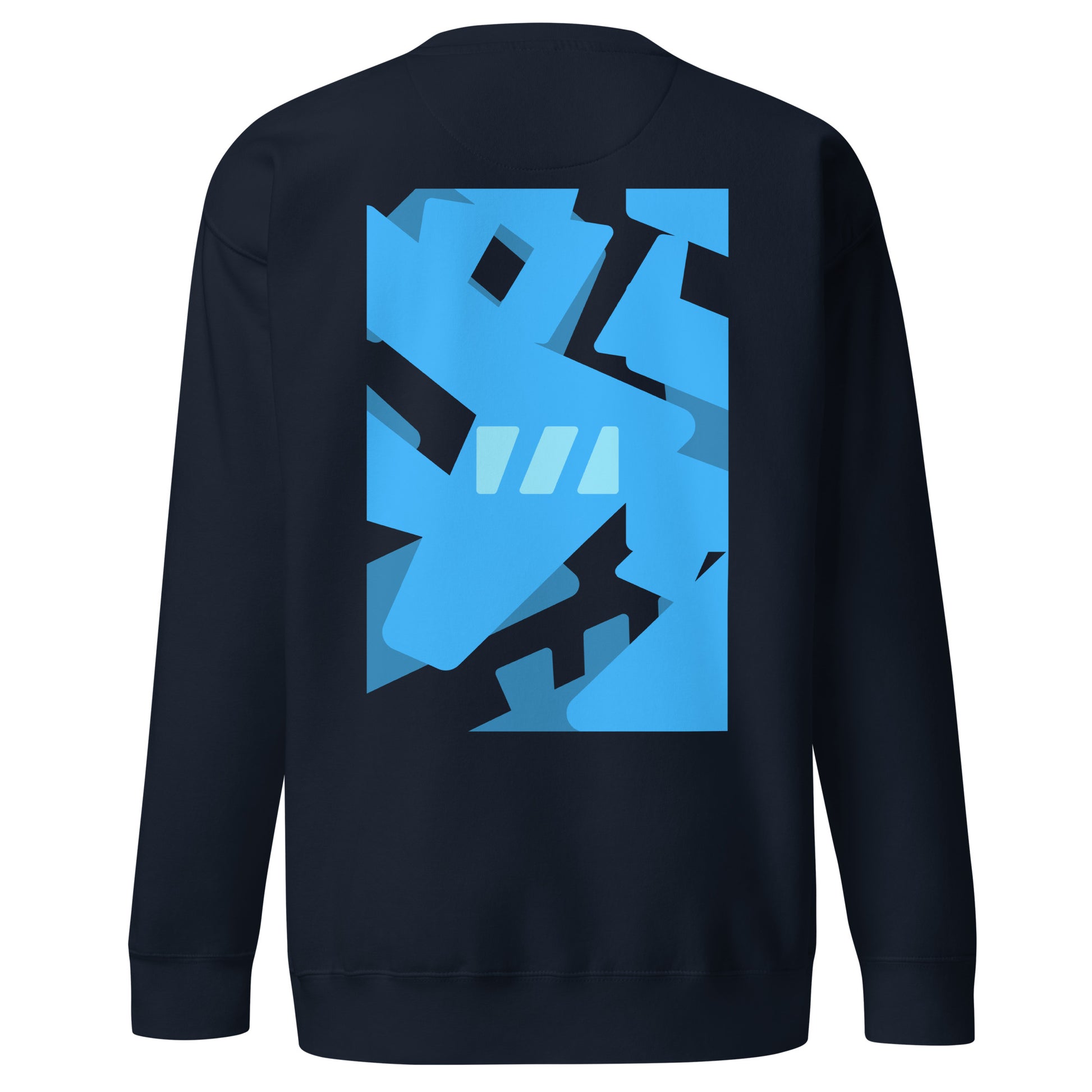 Slim Fitting unisex sweatshirt in navy blazer, featuring the modern "River of Life" design by Brekky Threads. The Brekky Threads logo is laid out randomly in varying shades of blue to represent the disorder of life as a river, with an intact logo in the middle of the design acting as the anchor. Go with the flow, but anchor yourself to you, you're all you have. 