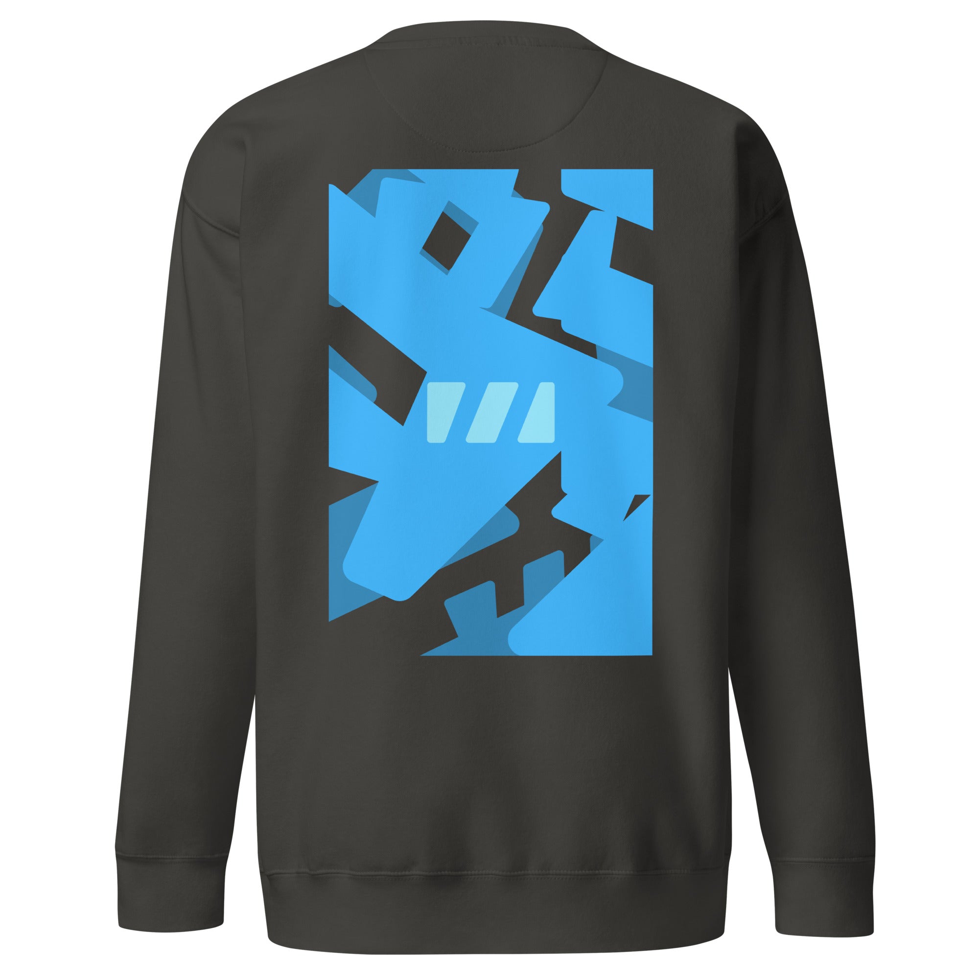 Slim Fitting unisex sweatshirt in vintage black, featuring the modern "River of Life" design by Brekky Threads. The Brekky Threads logo is laid out randomly in varying shades of blue to represent the disorder of life as a river, with an intact logo in the middle of the design acting as the anchor. Go with the flow, but anchor yourself to you, you're all you have. 